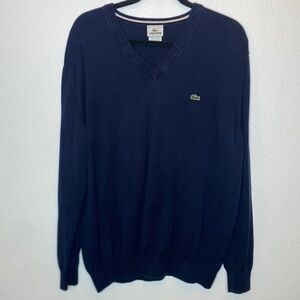 Lacoste V-Neck Sweater Men's Large Navy Grandpa Preppy Grunge